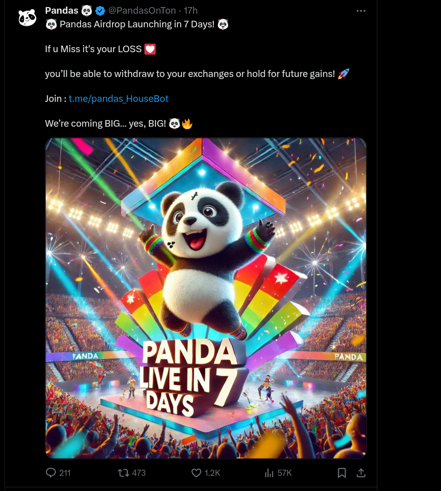 Pandas announced to airdrop tokens within 7 days