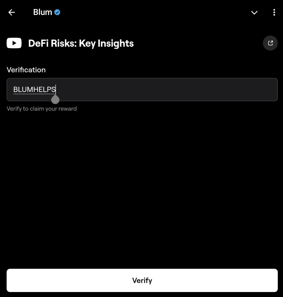 Blum today’s YouTube video Code. Source: Blum mini app on Telegram