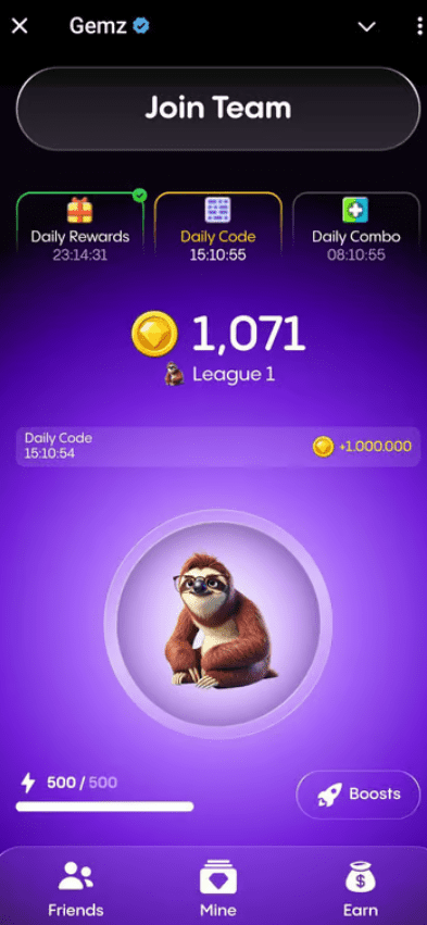 Gemz Daily Code Interface. Source: Gemz App
