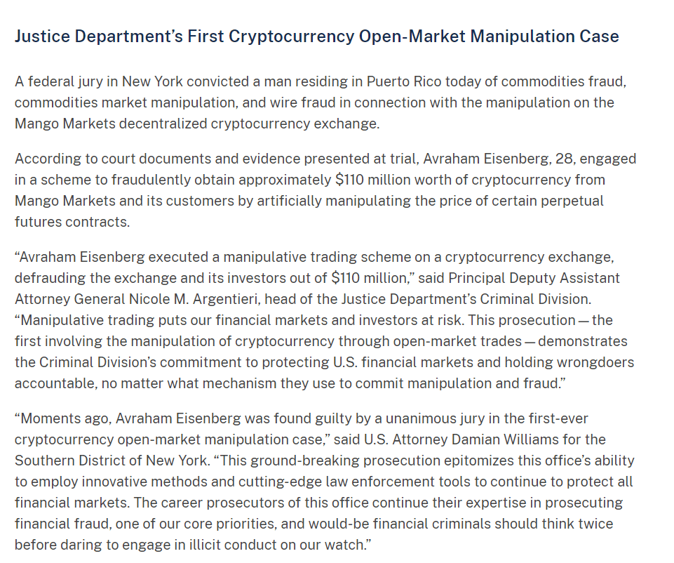 Conviction in Mango Markets Manipulation Case