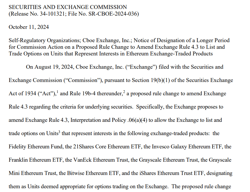 SEC Filing on Ethereum ETF Options Delays - Source: SEC






