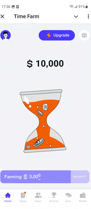 Time Farm Earnings Display. Source: Time Farm App