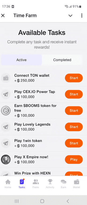 Time Farm Task Menu. Source: Time Farm App