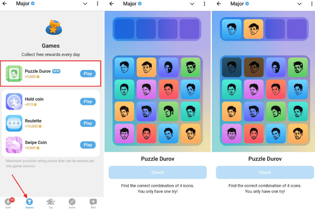 Major Durov Puzzle Game Interface Overview. Source: Telegram
