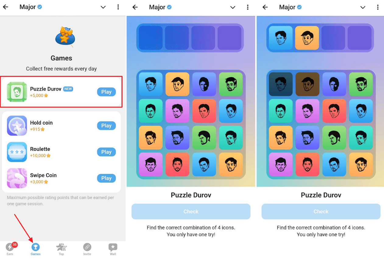 Major Durov Puzzle Game Interface Overview. Source: Telegram
