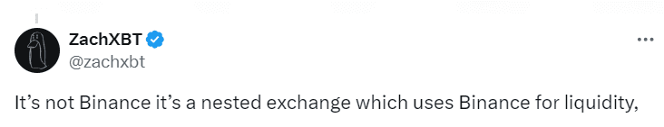Clarification: Nested Exchange, Not Binance - Source: @zachxbt