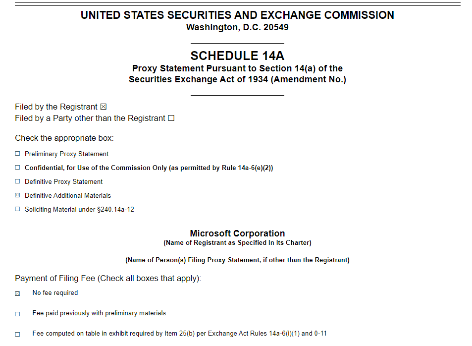 Microsoft Proxy Statement SEC Filing – Source: SEC