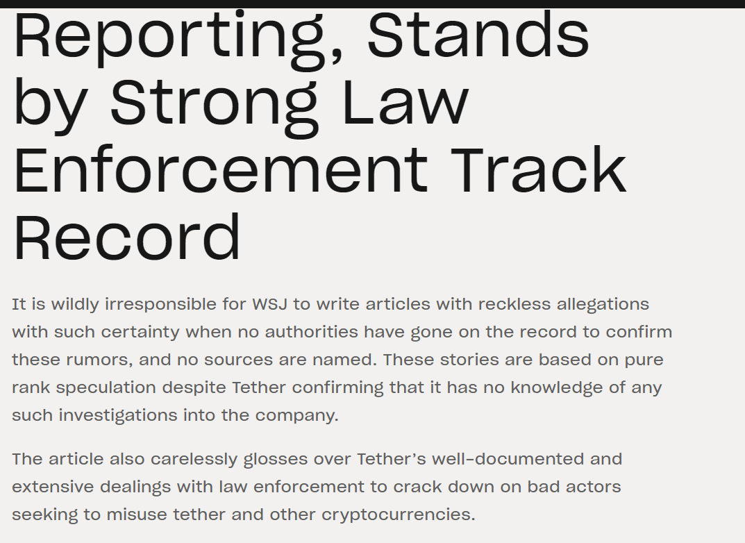 Tether Criticizes WSJ Allegations – Source: Tether