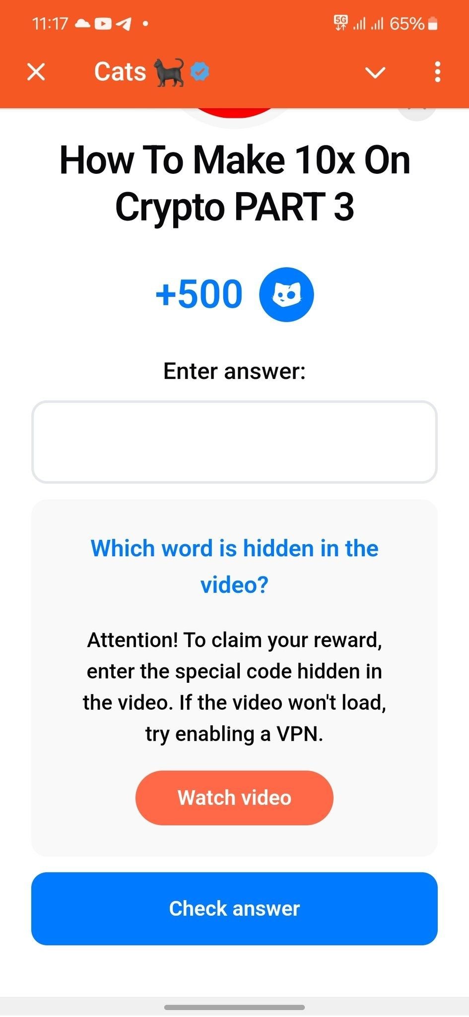 Cats YouTube Video Code for Nov.6. Source: Cats on Telegram
