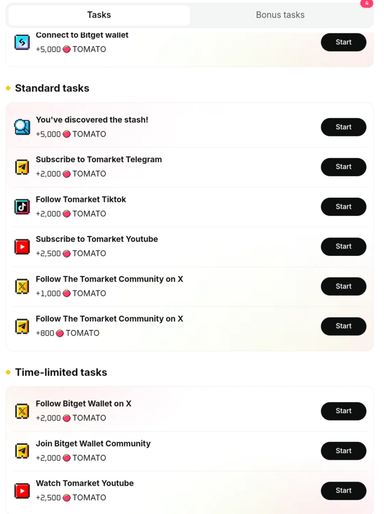 Tomarket tasks list