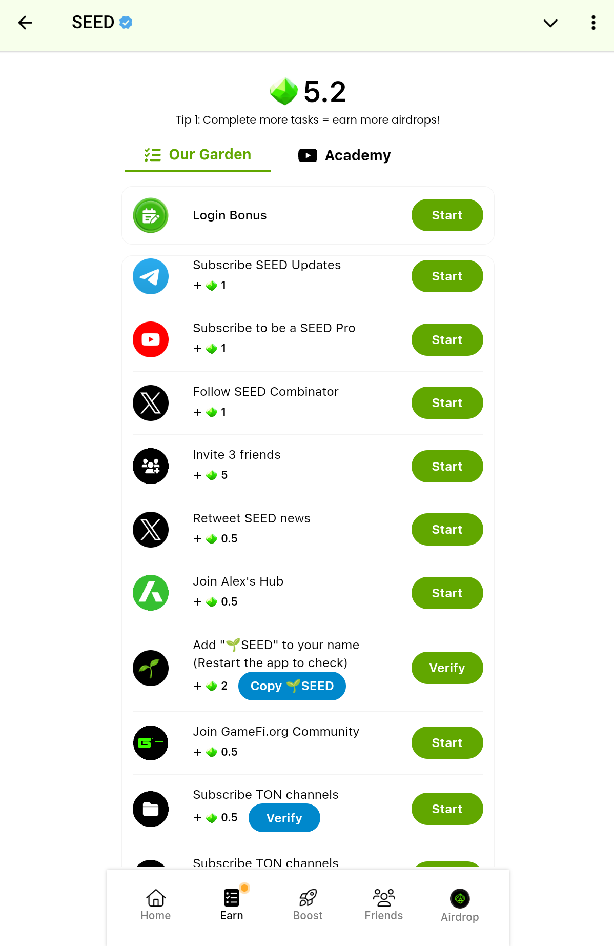 Additional Tasks for Earning SEED Rewards