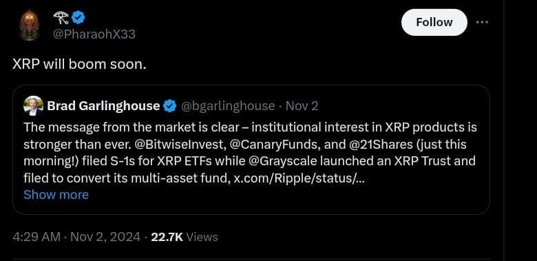 Analyst expecting XRP to surge in coming days.