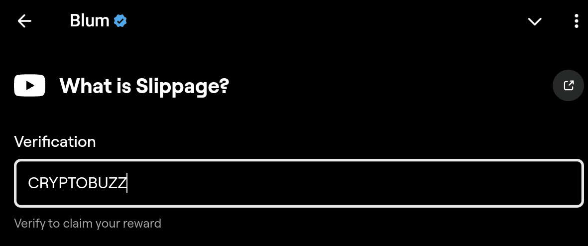 Blum today’s YouTube video Code. Source: Blum mini app on Telegram