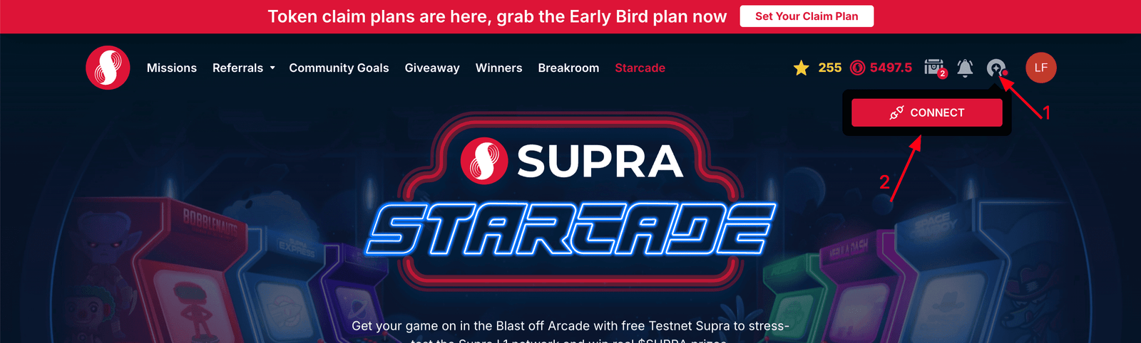 SUPRA Starcade Connection Interface - Source: SupraOracles