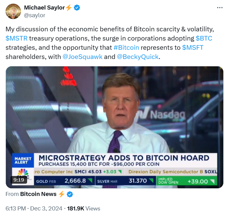 Michael Saylor, MicroStrategy, Bitcoin hoard, $96,000 BTC, Bitcoin strategy, corporate adoption






