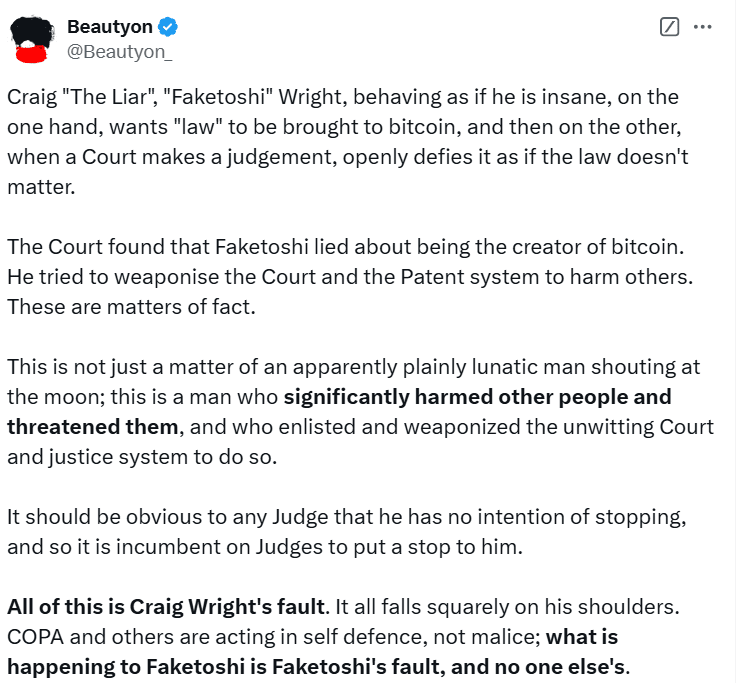 Craig Wright, Bitcoin creator, Faketoshi, court ruling, COPA, legal system abuse