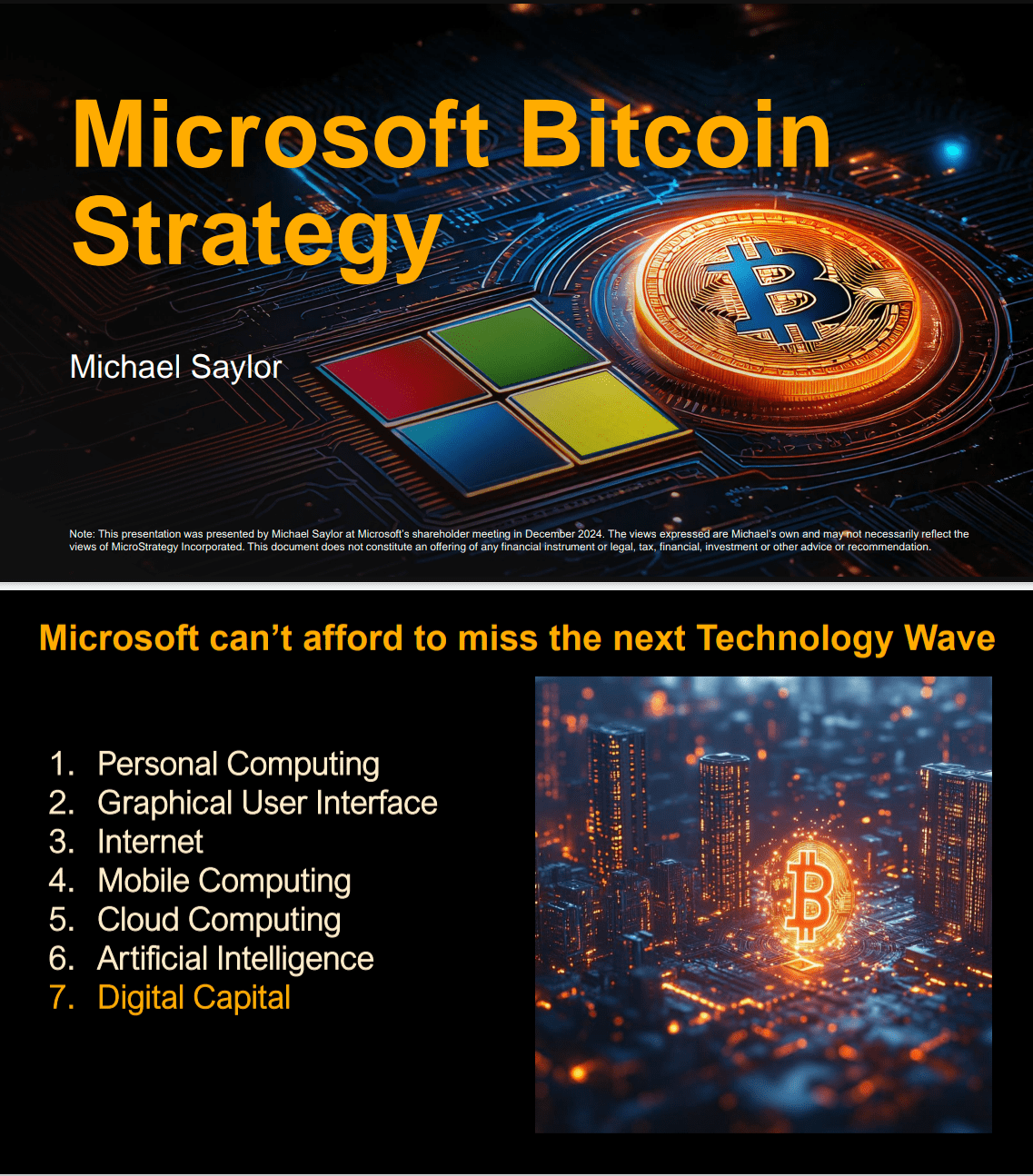 Michael Saylor's presentation of Bitcoin Investment.