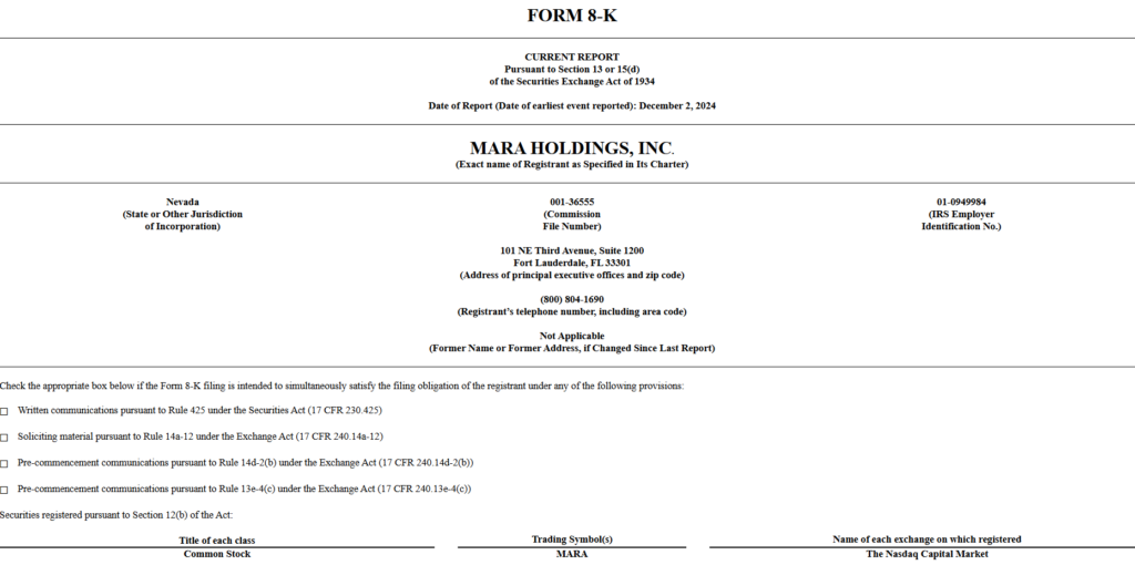 MARA Holdings
SEC filing
Bitcoin acquisition
Cryptocurrency
Corporate filing
Nasdaq