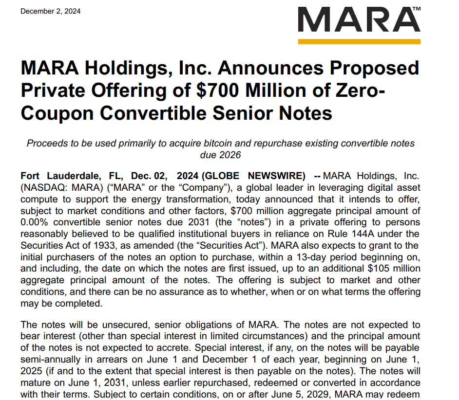 MARA Holdings
Senior notes
Convertible notes
Bitcoin acquisition
Private offering
Cryptocurrency finance