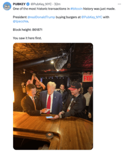 Donald TrumpBitcoin transaction PubKey NYC Bitcoin history Block height 861871 Cryptocurrency payment
