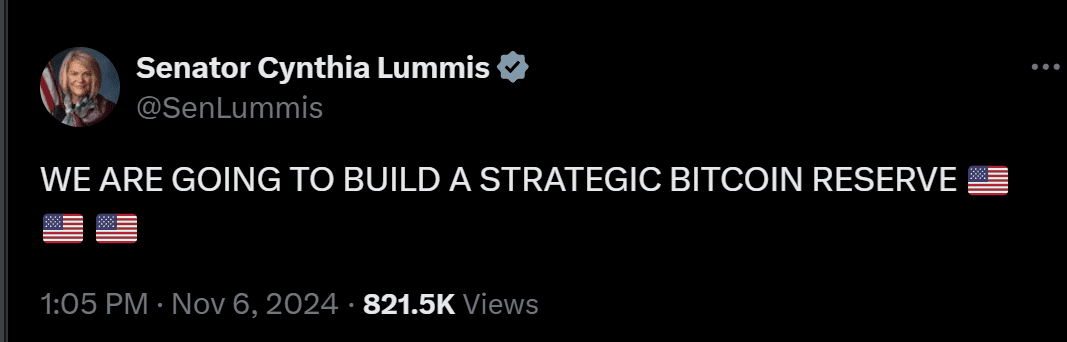 Cynthia Lummis Bitcoin Reserve Tweet. Source: 
