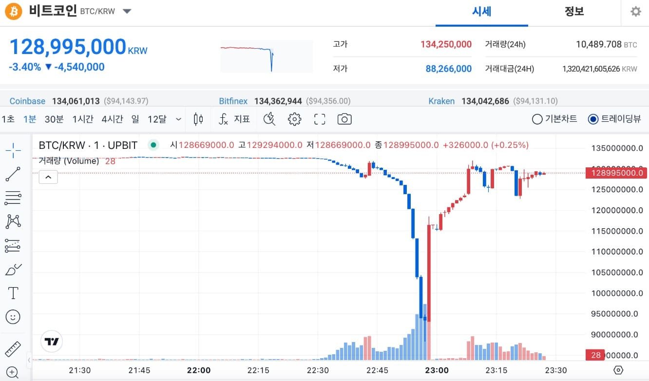 Bitcoin Price Crash Chart. Source: Upbit