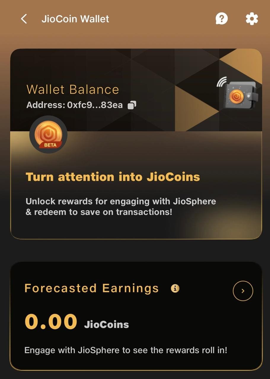 An example of the JioCoin wallet interface on the JioSphere browser. Source: JioSphere.