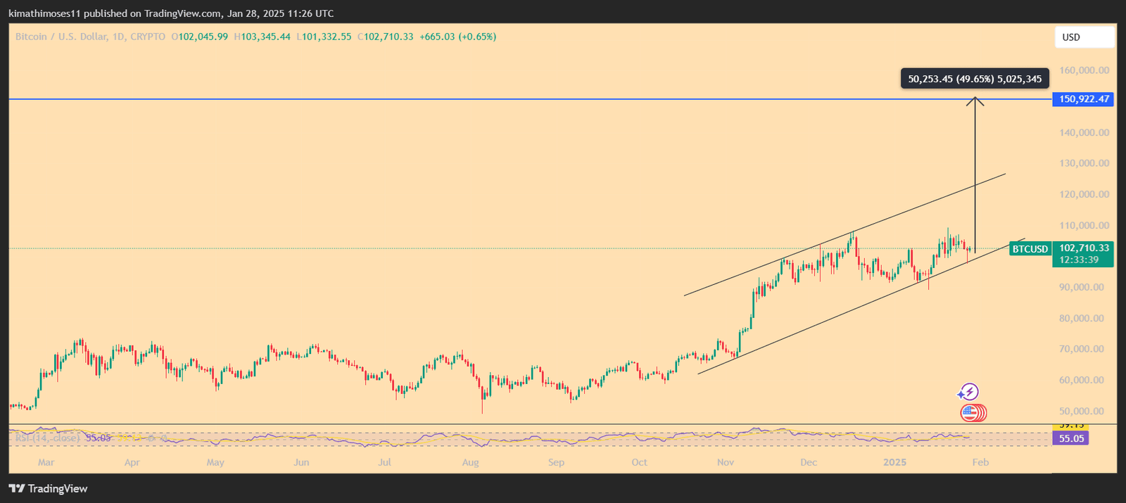 ChatGpt Forecast a 50% BTC price pump in 2025. Source: TradingView