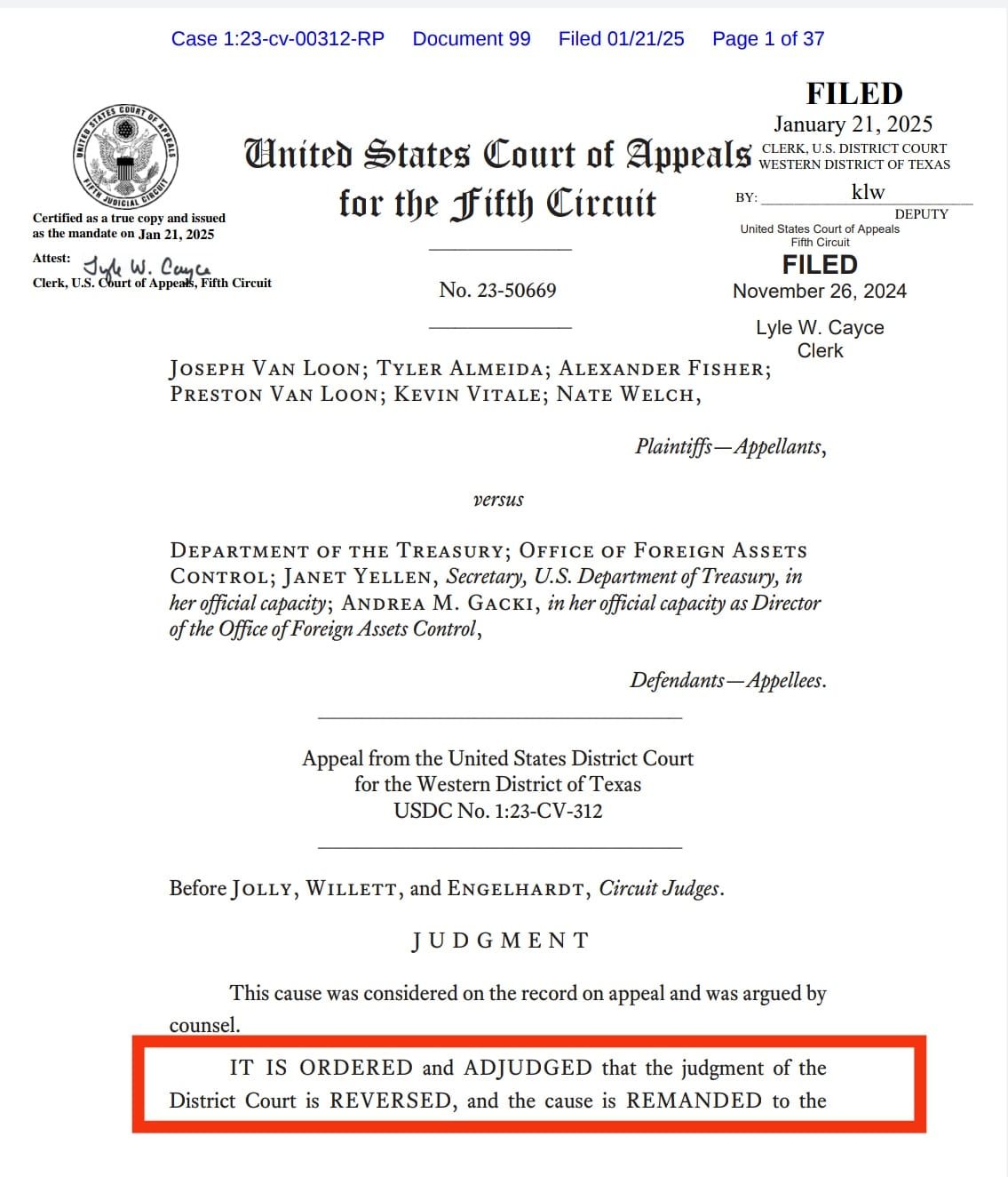 Texas District Court reverses Tornado Cash sanctions