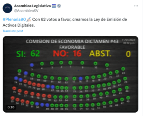 El SalvadorDigital Assets Law Legislative Assembly Crypto regulation DASP license Voting results