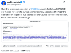 Paul Grewal on SEC v. Coinbase Appeal - Source: