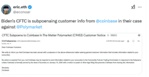 CFTC, Coinbase, Polymarket, Subpoena, Customer Info, Eric.eth