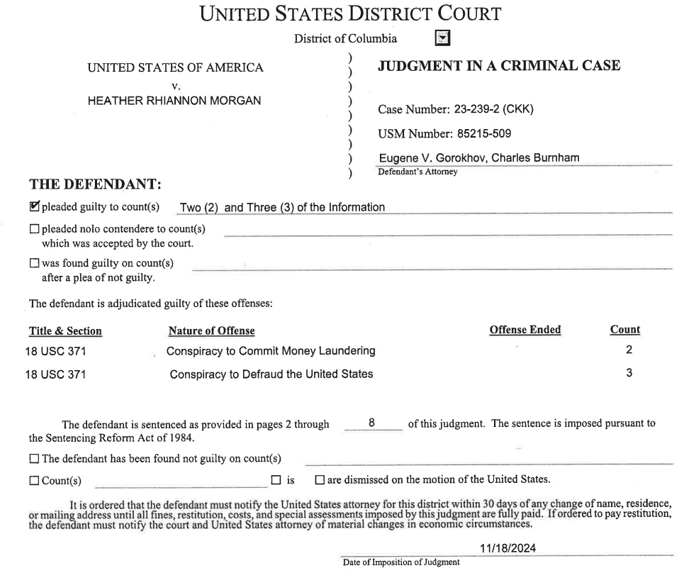 Heather MorganRazzlekhan Bitfinex hack money laundering federal case criminal judgment