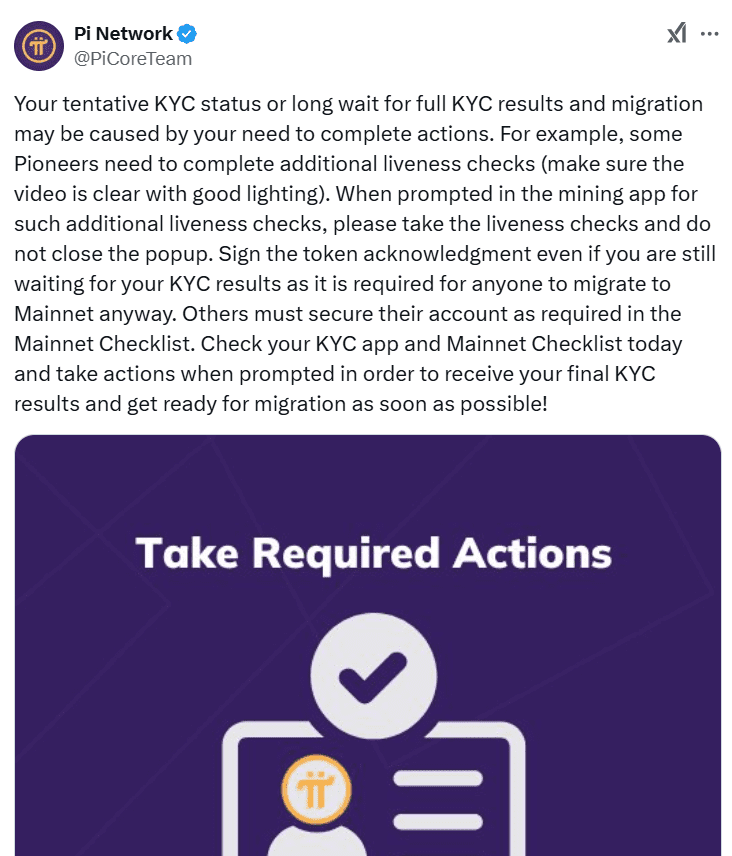 Pi Network, KYC, Mainnet, Migration, Liveness Checks, Token Acknowledgment