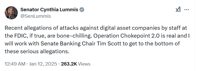 Senator Lummis on FDIC Allegations re: Federal Deposit Insurance Corporation. Source: Senator Cynthia Lummis