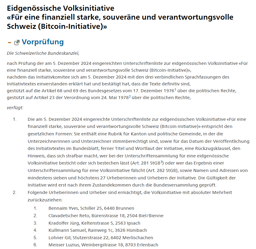 Swiss Bitcoin Initiative Proposal. Source: Schweizerische Bundeskanzlei