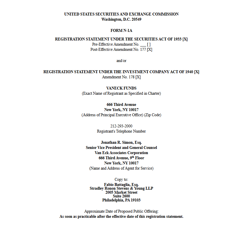 VanEck SEC Registration. Source: SEC Filing