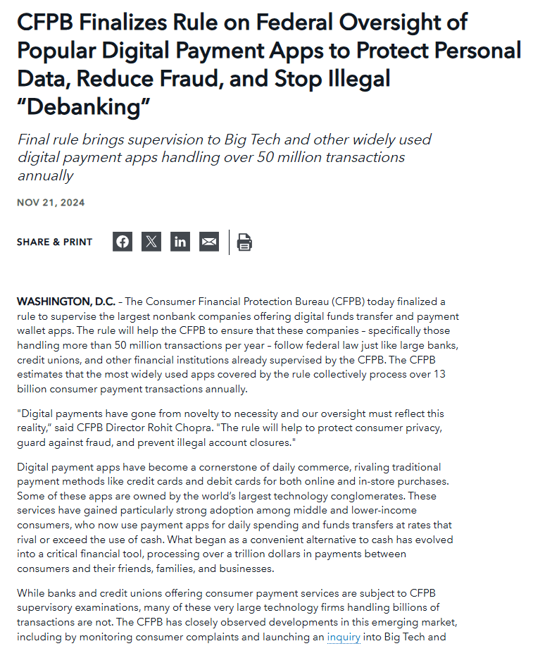 CFPB Oversight Rule on Digital Payments. Source: CFPB
