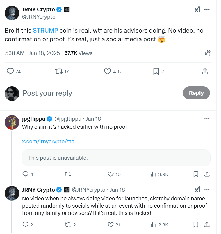 $TRUMP Token Skepticism. Source: