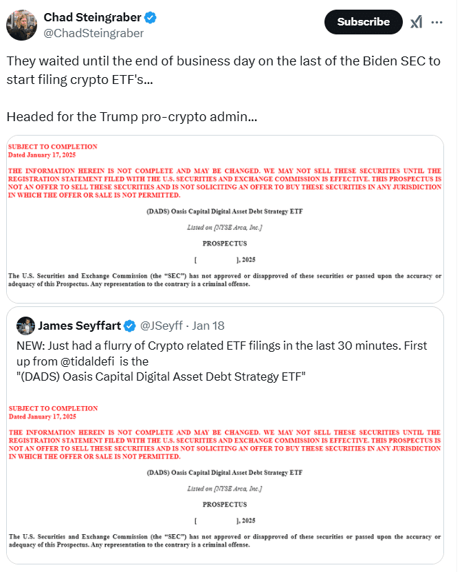 Crypto ETF Filings Surge. Source: Chad Steingraber