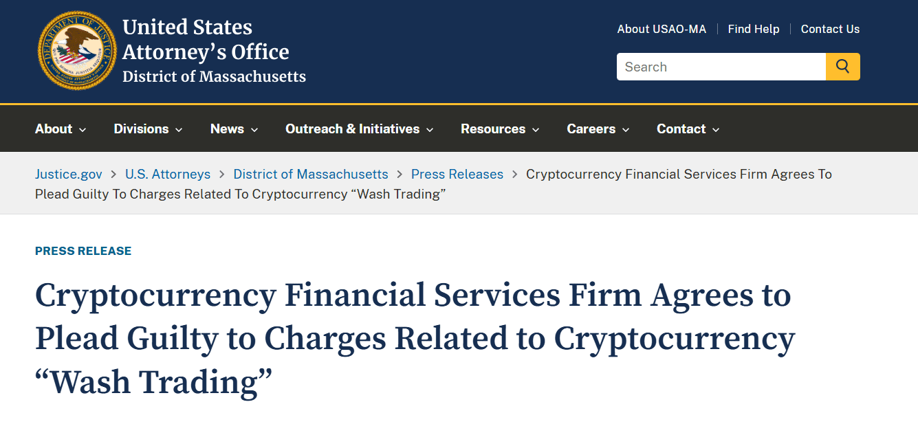 CLS Global Cryptocurrency Wash Trading Case. Source: USAO Massachusetts