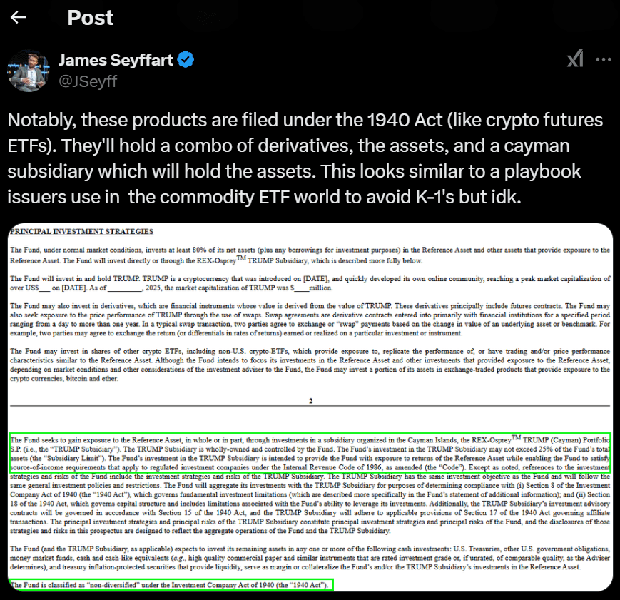 TRUMP ETF leverages 1940 Act strategy. Source: James Seyffart
