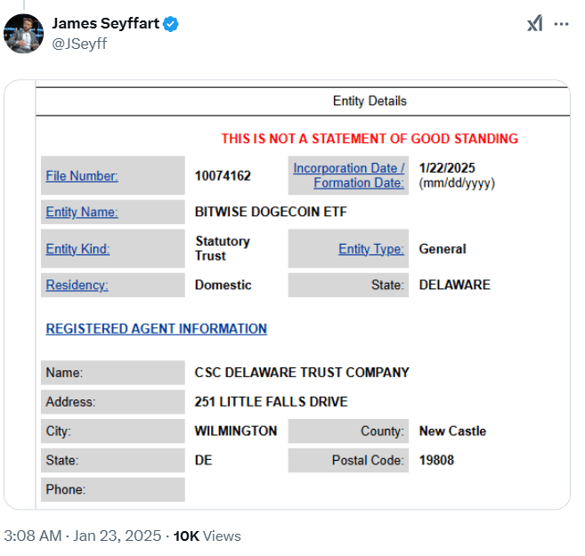Bitwise Dogecoin ETF Filing Details. Source: James Seyffart