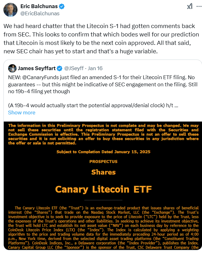 Canary Litecoin ETF Filing Details. Source: Eric Balchunas and James Seyffart