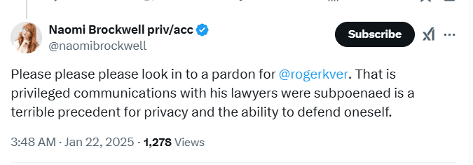 Naomi Brockwell Pardon Tweet. Source: