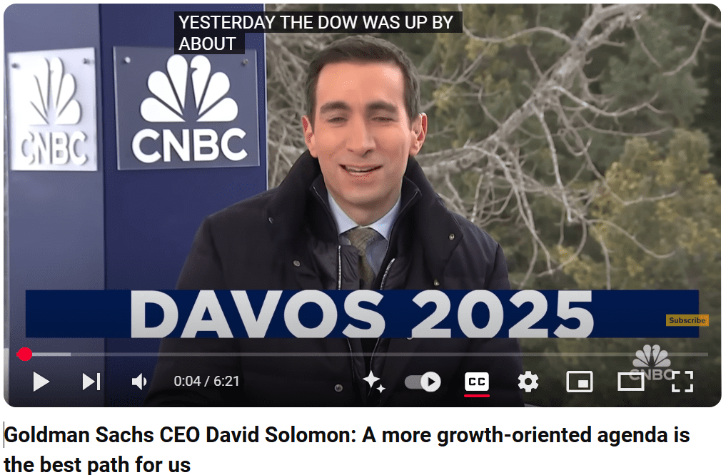 Goldman Sachs CEO discusses growth at Davos. Source: CNBC