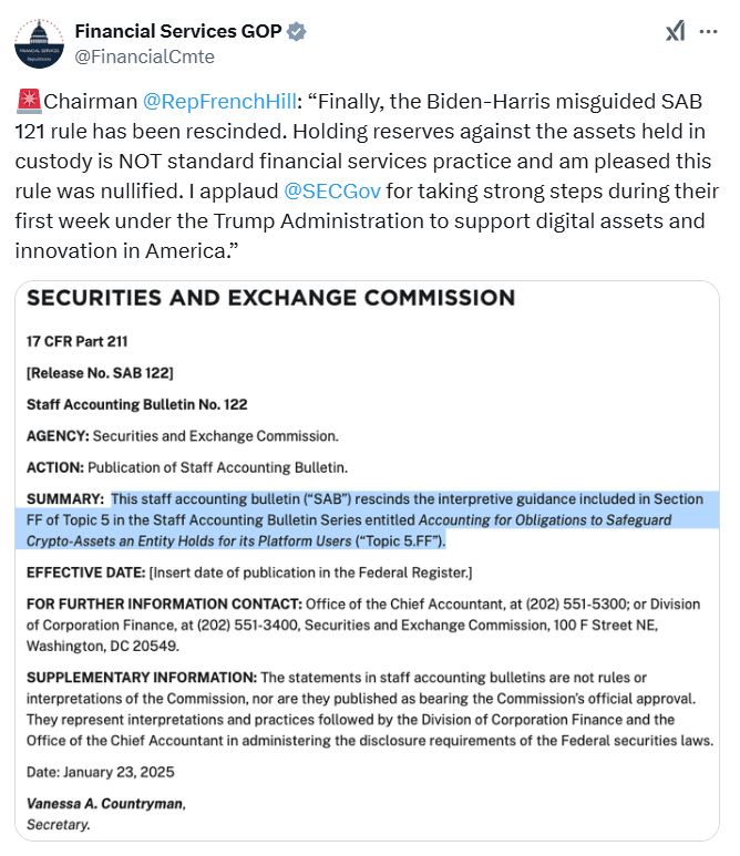 French Hill on SAB 121 Repeal. Source: Financial Services GOP