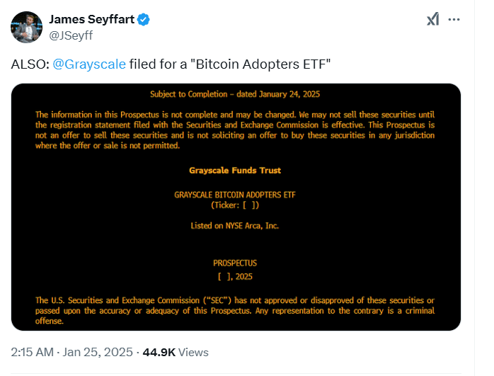 Grayscale Bitcoin Adopters ETF Filing. Source: James Seyffart