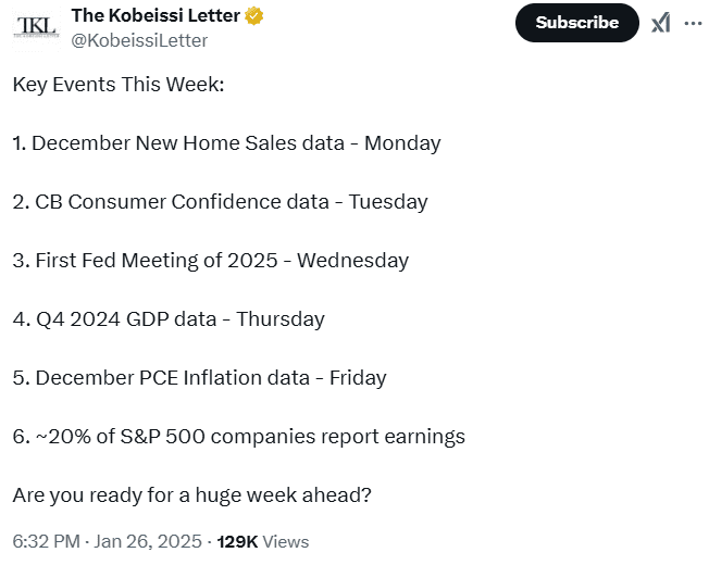 US GDP and inflation data Key Economic Events This Week. Source: The Kobeissi Letter