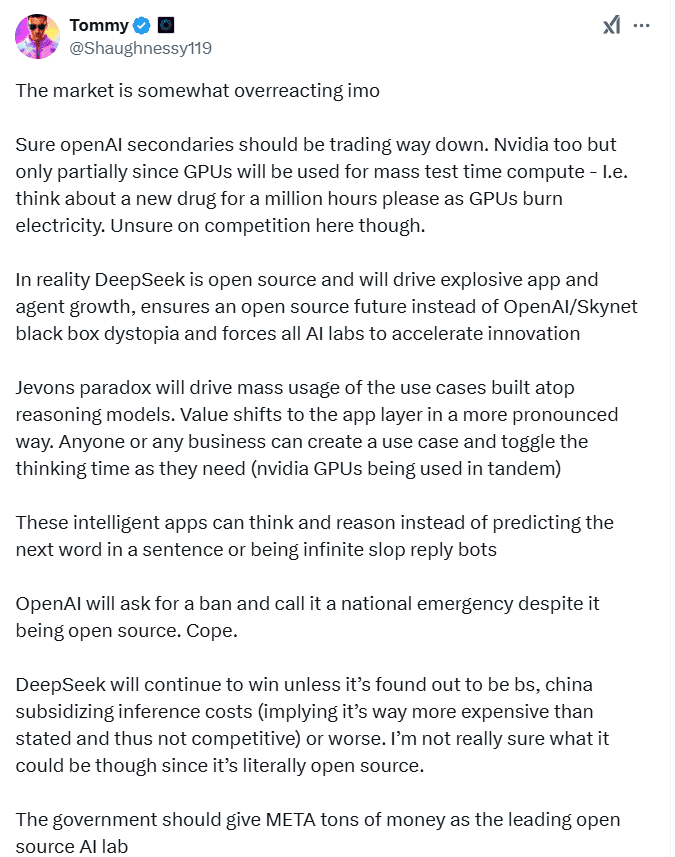  DeepSeek Market Reaction. Source: Tommy Shaughnessy